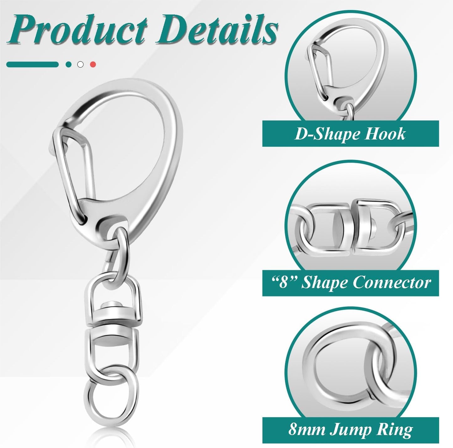 25 Pack Lobster Claw Clasps Keychain Kit, Silver Keychain Clip with Swivel Snap Hooks, Bulk Key Chain Clasps for Crafts DIY Making