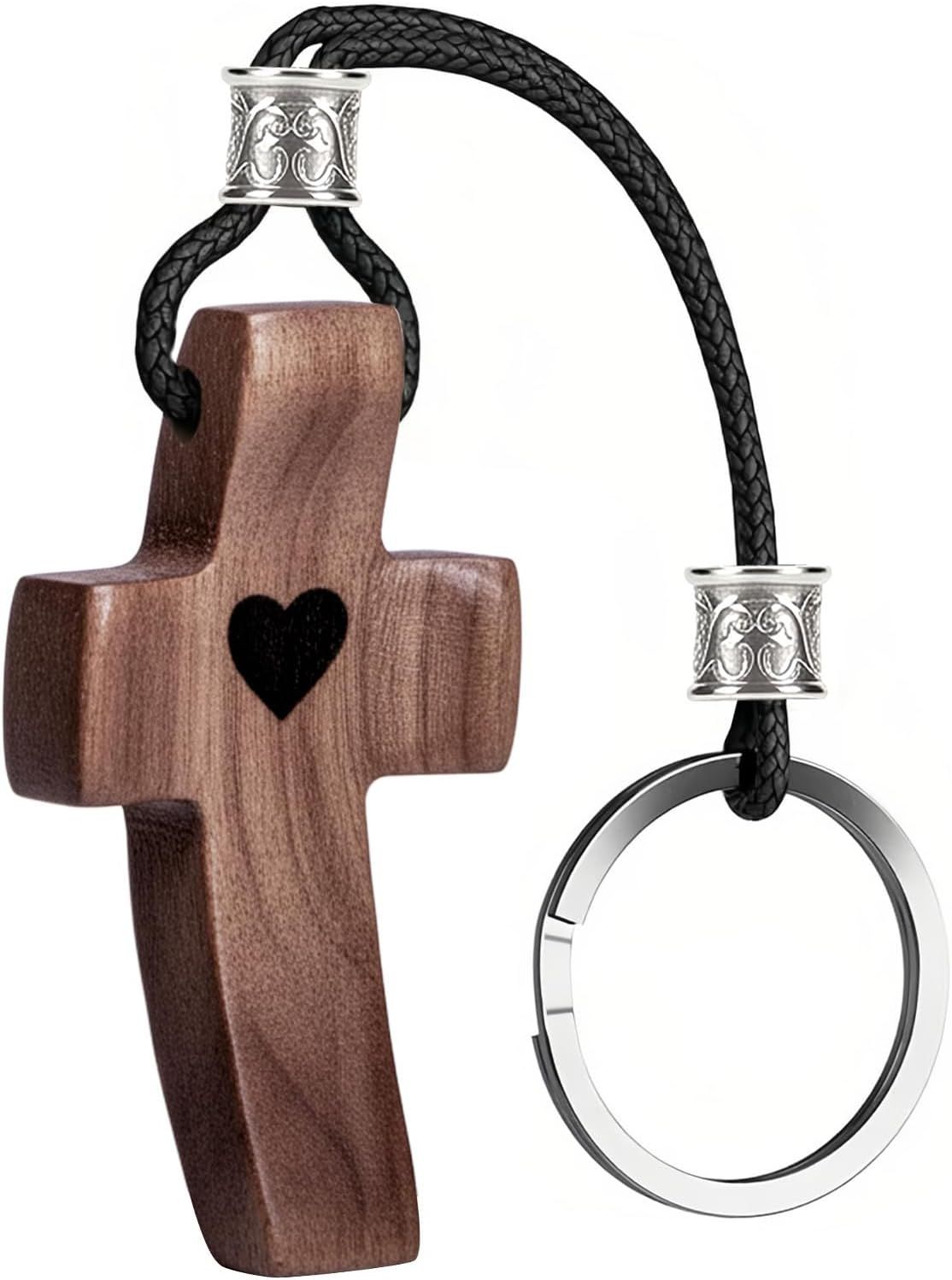 Handmade Wooden Cross Keychain, Christian Keychain, Natural Black Walnut, Relieve Anxiety Gift for Women and Men