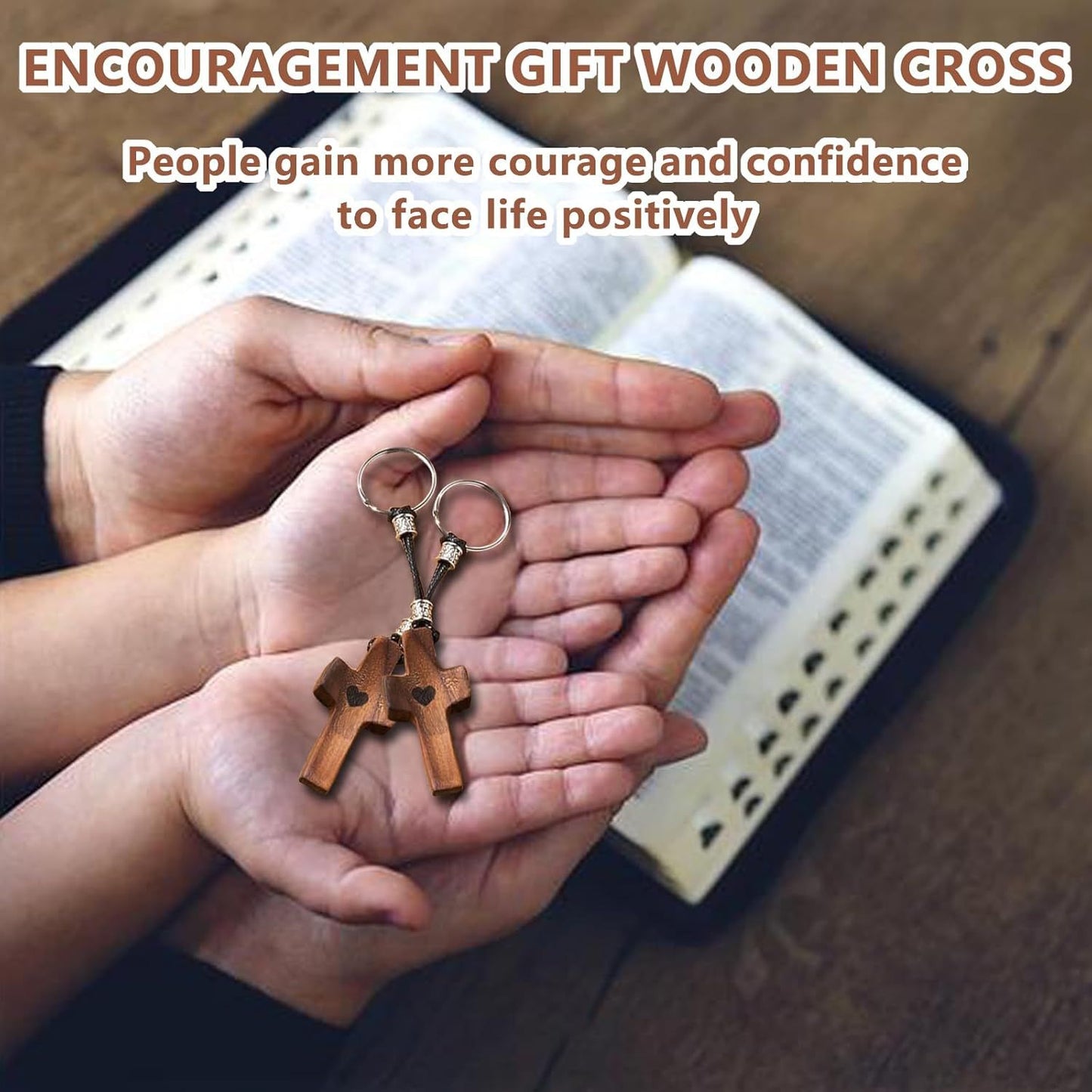 Handmade Wooden Cross Keychain, Christian Keychain, Natural Black Walnut, Relieve Anxiety Gift for Women and Men