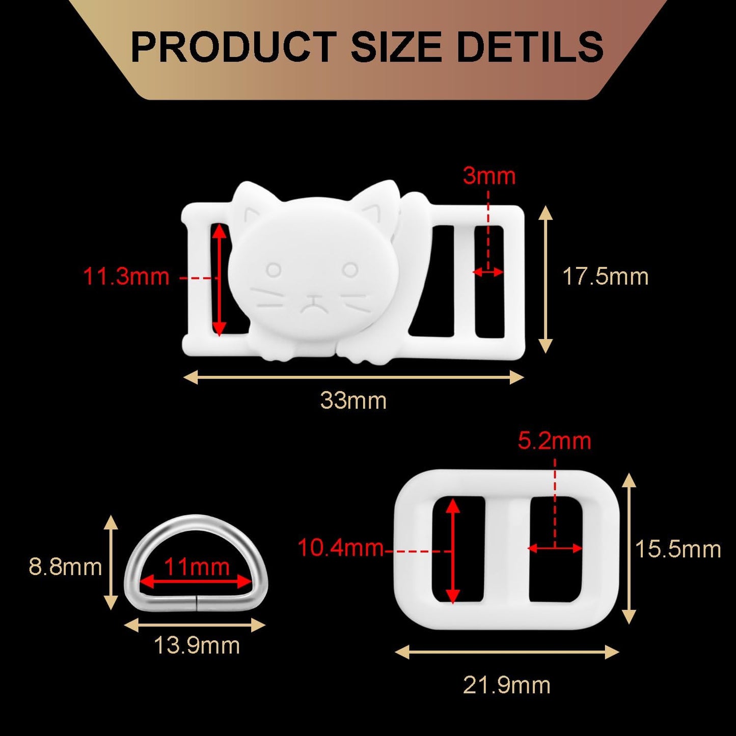 CooBigo 3/8" Breakaway Cat Collars Clasp Kit, 20 Set Break Away Lanyard Clasp Cat Safety Collar Paracord Buckles Accessories(White)
