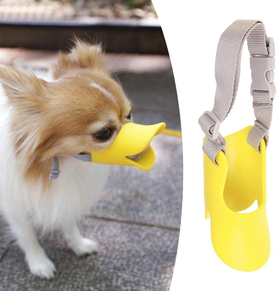 Dog Muzzle,Anti Bite Duck Mouth Shape DogMouth Covers,Soft Duck Silicone Mouth Cover with Adjustable Strap,Small Medium Dogs Muzzle Mask to Prevent Barking,Biting,Chewing(:Yellow,L:13cm/5.12inch)