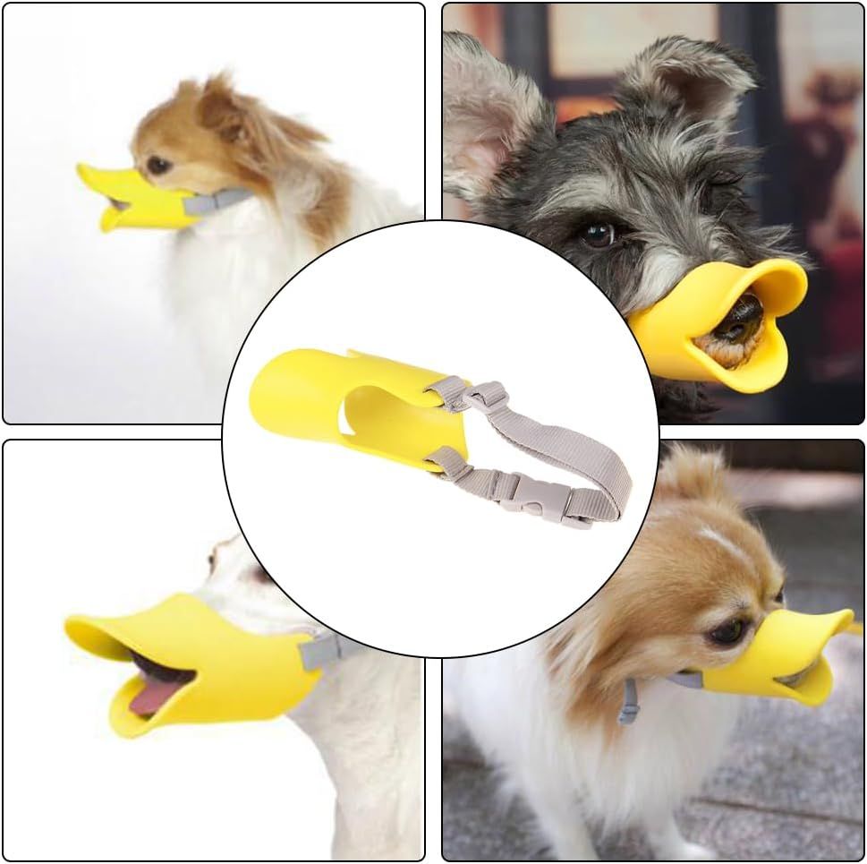 Dog Muzzle,Anti Bite Duck Mouth Shape DogMouth Covers,Soft Duck Silicone Mouth Cover with Adjustable Strap,Small Medium Dogs Muzzle Mask to Prevent Barking,Biting,Chewing(:Yellow,L:13cm/5.12inch)