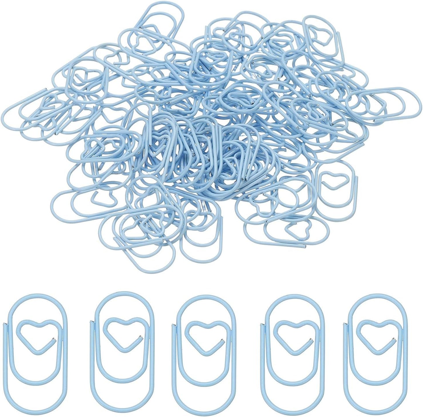 1x0.4 Inch Mini Paper Clip, 80 Pcs Metal Heart Paper Clip Wide Rust-Proof Strong Durable Small Cute Bulk for Office Supplies Document Organization Binder Bookmarks Planner, Blue