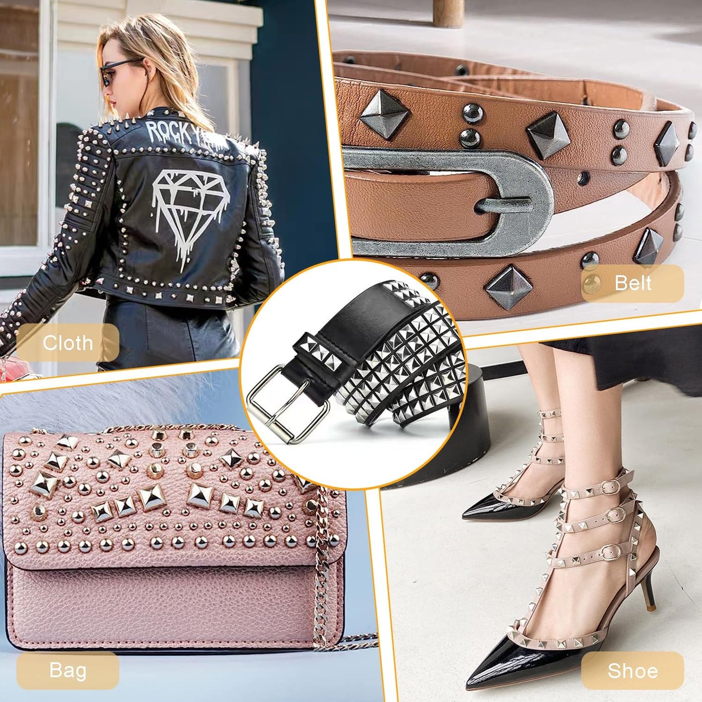 100 Sets 10mm Square Leather Rivets, Metal Pyramid Spike Studs Rivet for Leather Wrists Boots Clothing Pet Collars Belt Bags Punk Bracelets Key Fob DIY Repair and Decoration (Silver)