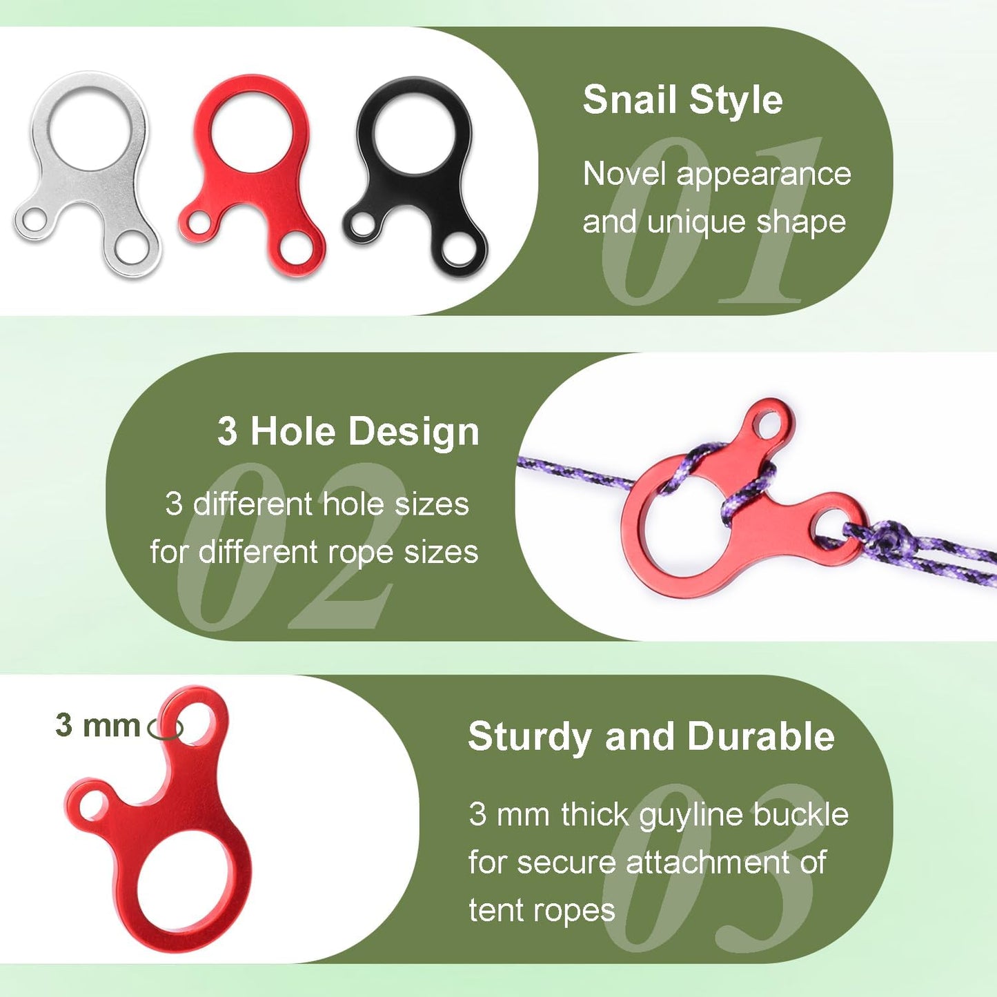 CooBigo Tent Rope Tensioner, 10pcs Aluminum Alloy Guyline Tensioner Guy Line Cord Adjuster Paracord Buckles for Outdoor Tent Camping Hiking Backpack Accessories (Black)