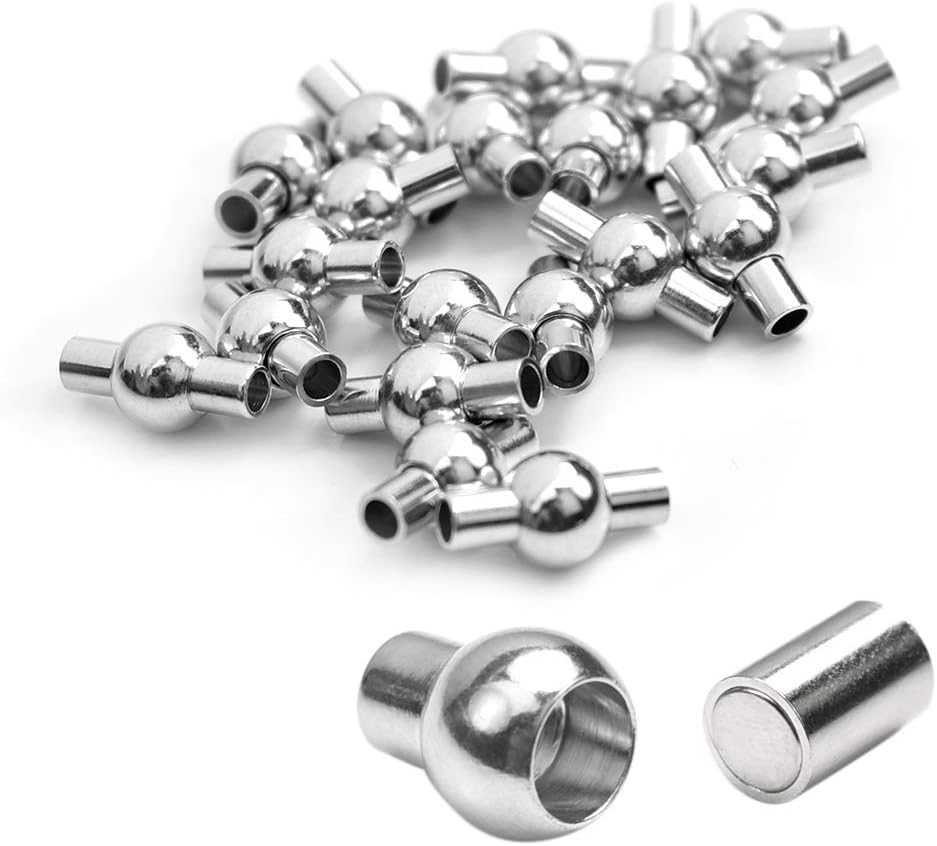 20 Pack 3mm Hole Magnetic Clasps Leather Bracelet Necklace Paracord Fashion Jewelry DIY Leathercraft Accessories Lanyard Connectors #FLQ083-3B Copper Silver-Plated