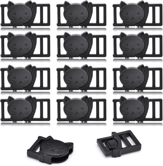 25Pack 3/8" Cat Collar Breakaway Clasps Accessories Plastic Adjustable Buckle Small Pet Supplies for Kitten Collar Straps DIY Cat Stuff(Black)