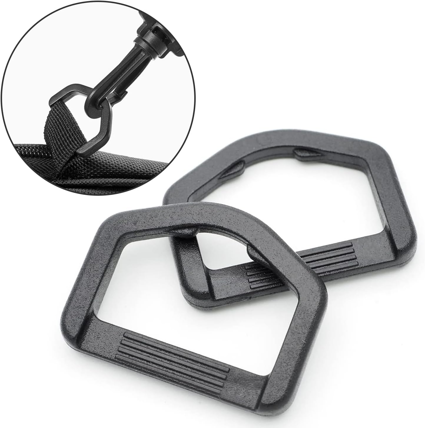 CooBigo 12 Pack D-Rings Plastic Buckle 1" Without Bar D Ring for Webbing Strap Backpack Water Pouche Belt Dog Collar Attachment Point Hardware(Black, Regular)