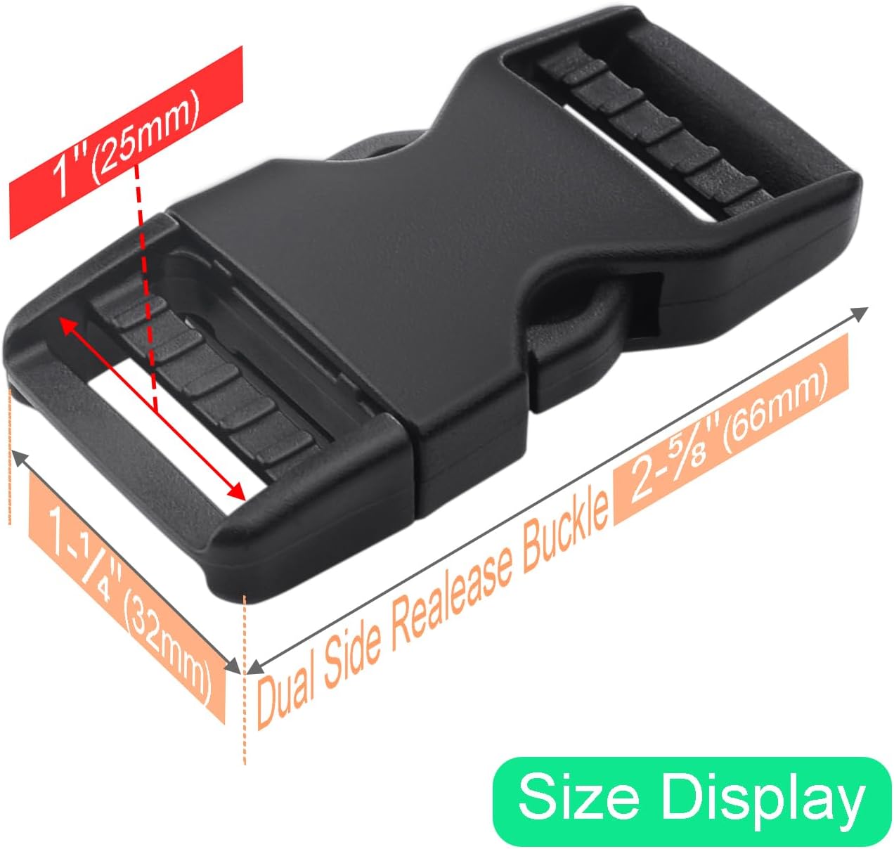 6 Pack 1" Buckle Quick Side Release Buckles Dual Adjustable No Sewing Clips Plastic Buckle Replacement for Nylon Webbing Straps Backpack Belt Dog Collars(Inner Diameter 1 Inch)