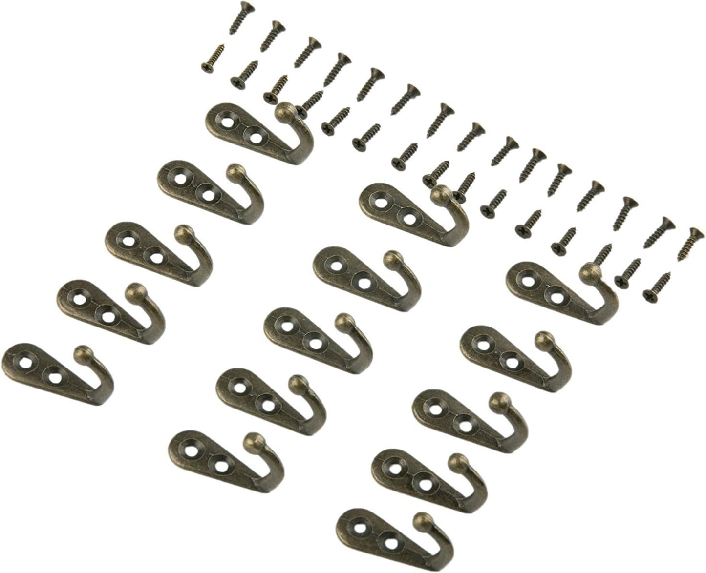 Yansanido Pack of 24 MINI Bronze Tone Vintage Style Double Hole Metal Single Hook Hangers Door Hook Hanging with 48 Screws