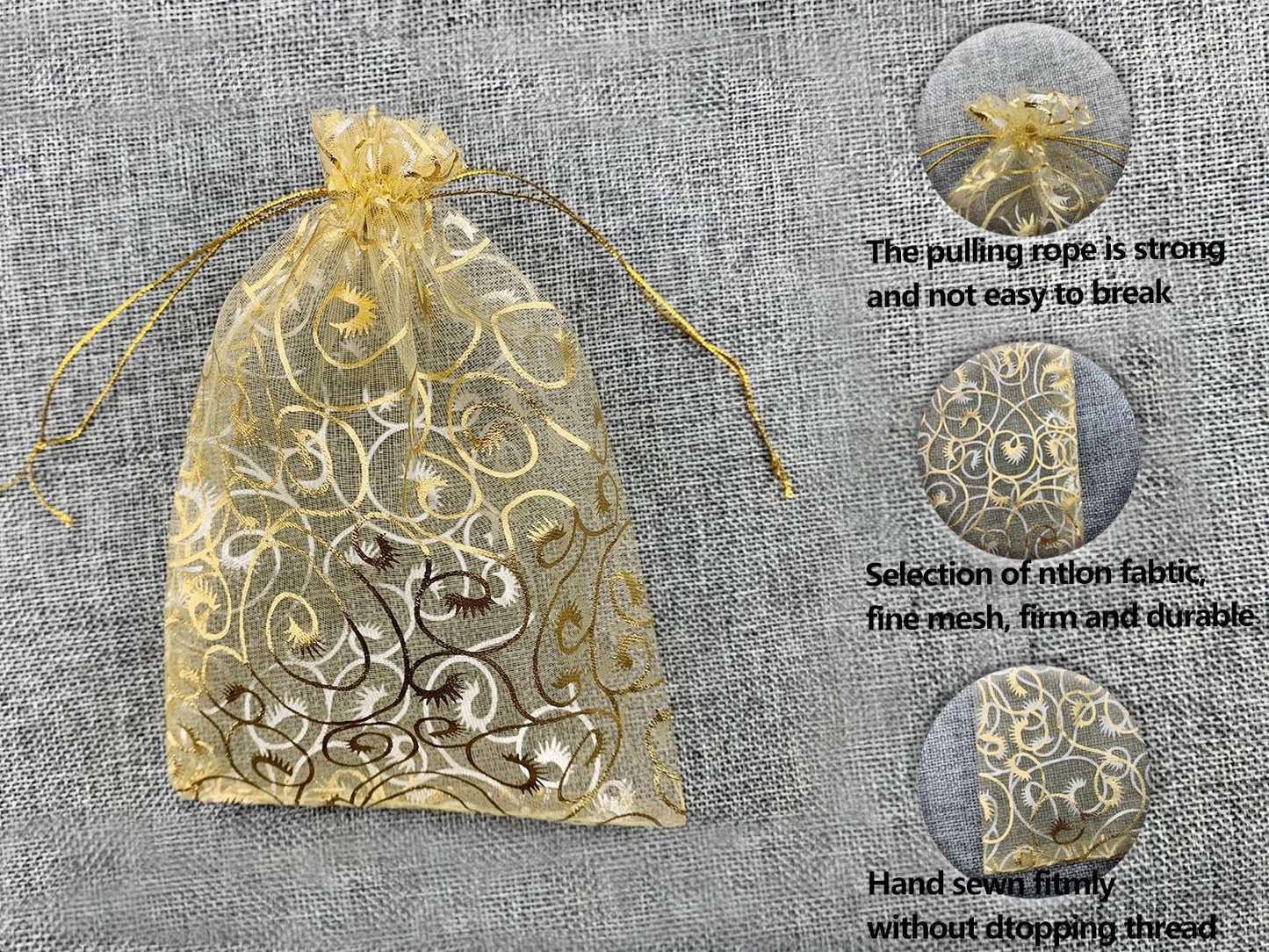 Wedding Favors Small Gift Bags, 100pcs 2.8x3.6 Inch (7x9cm) Gold Organza Bags for Party Favor Bags Small Business Candy Bags Mesh Bag (Gold, 2.8''x3.6'')