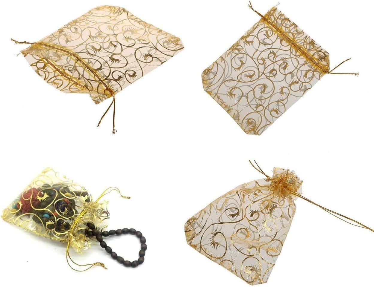 Wedding Favors Small Gift Bags, 100pcs 2.8x3.6 Inch (7x9cm) Gold Organza Bags for Party Favor Bags Small Business Candy Bags Mesh Bag (Gold, 2.8''x3.6'')