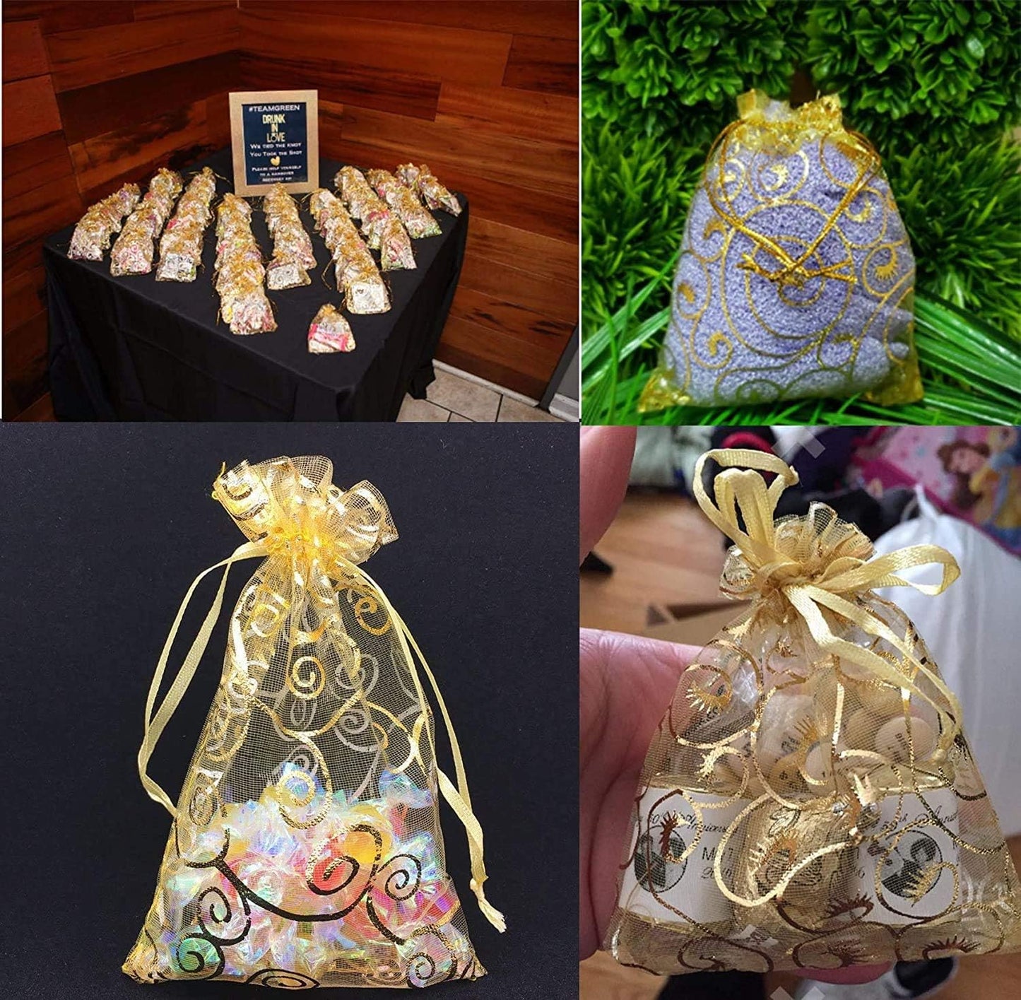 Wedding Favors Small Gift Bags, 100pcs 2.8x3.6 Inch (7x9cm) Gold Organza Bags for Party Favor Bags Small Business Candy Bags Mesh Bag (Gold, 2.8''x3.6'')