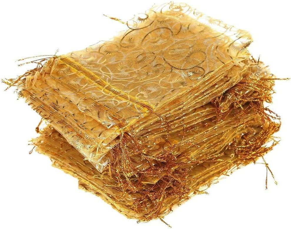 Wedding Favors Small Gift Bags, 100pcs 2.8x3.6 Inch (7x9cm) Gold Organza Bags for Party Favor Bags Small Business Candy Bags Mesh Bag (Gold, 2.8''x3.6'')