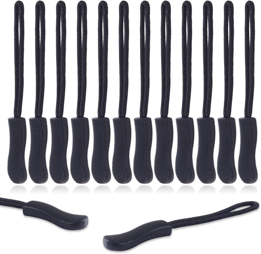 CooBigo 12Pack Zipper Pull Replacement, Golf Bag Parcord Zipper Pull Tab Replacement for Backpack, Jackets, Pants, Boots, Coats, Luggage - Balck(Universal Extender)