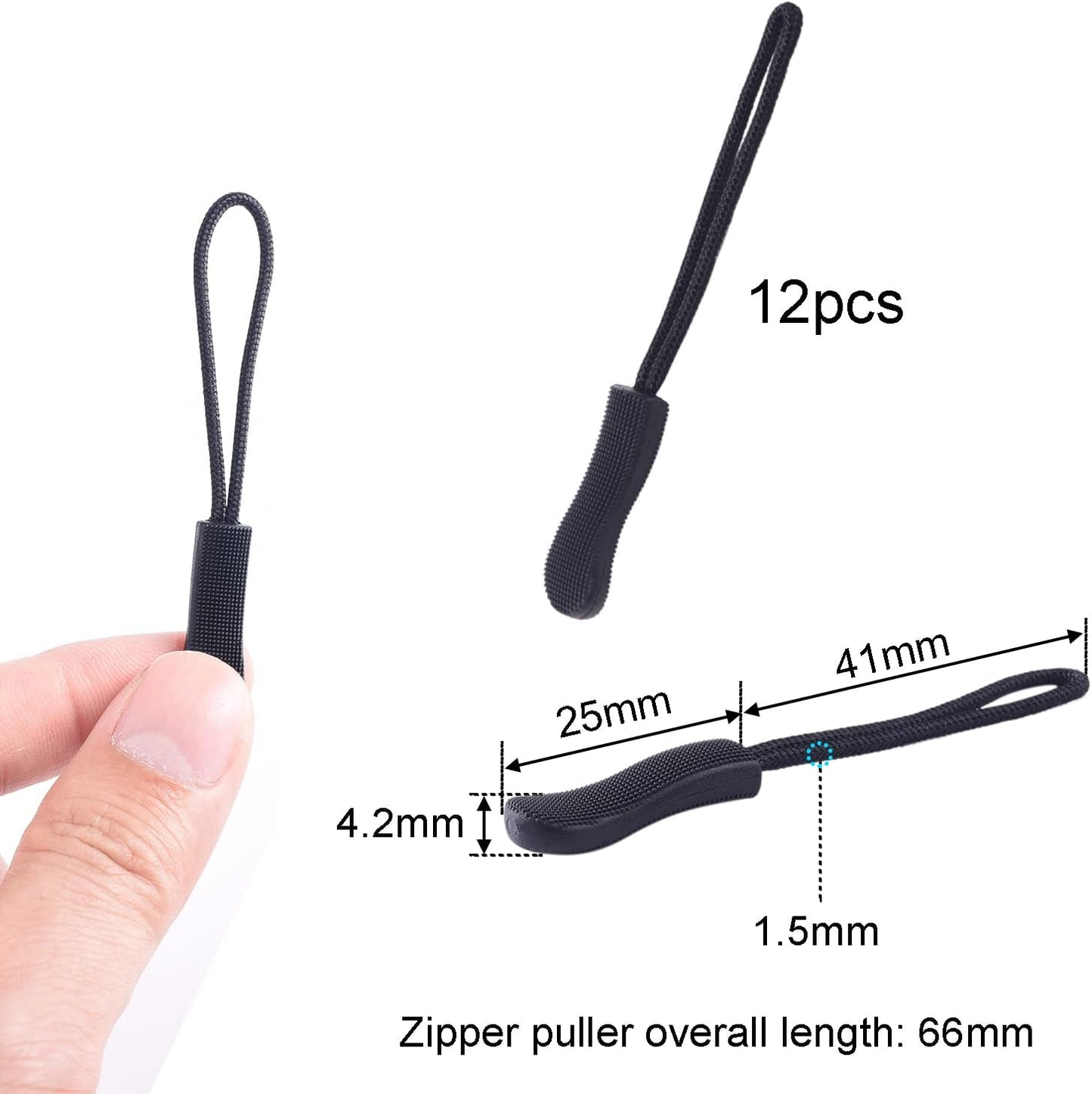 CooBigo 12Pack Zipper Pull Replacement, Golf Bag Parcord Zipper Pull Tab Replacement for Backpack, Jackets, Pants, Boots, Coats, Luggage - Balck(Universal Extender)