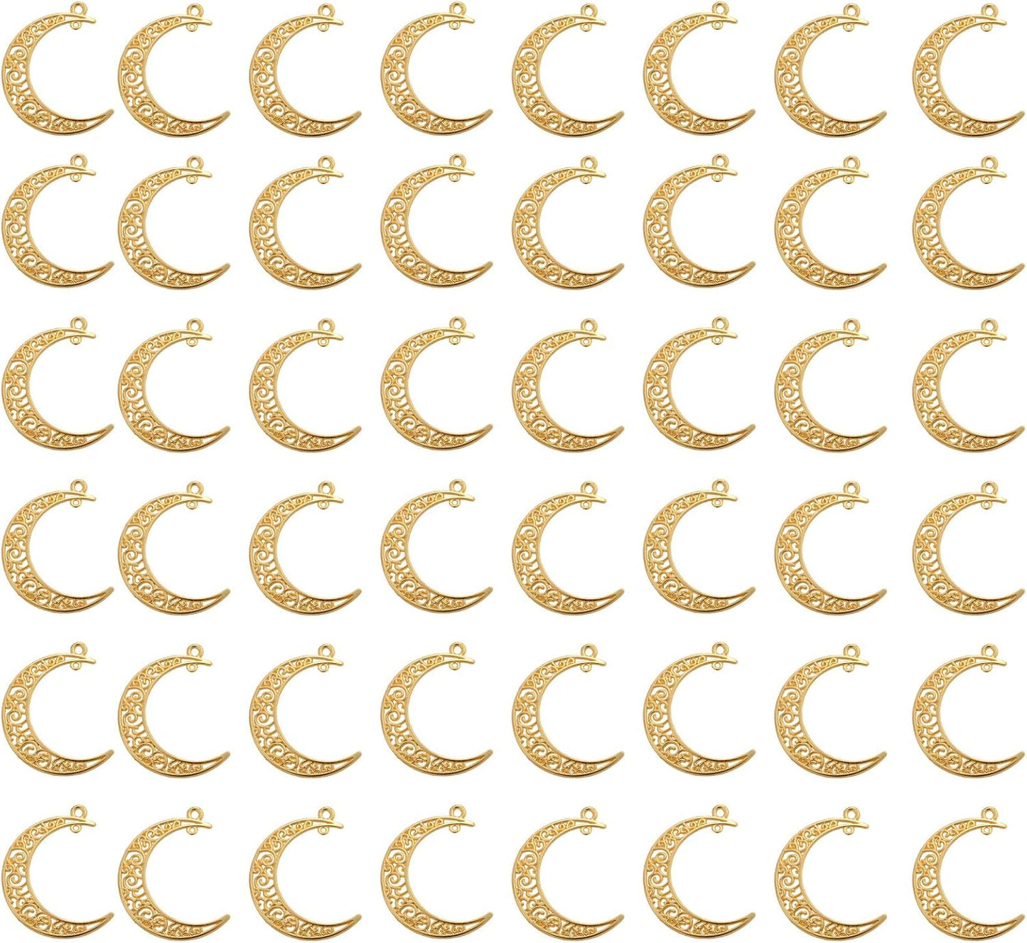 Yansanido Alloy Pack of 50 Moon Shape Gold Charms Pendants for Making Bracelet and Necklace (Moon 50pcs Gold)