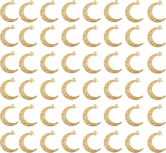 Yansanido Alloy Pack of 50 Moon Shape Gold Charms Pendants for Making Bracelet and Necklace (Moon 50pcs Gold)