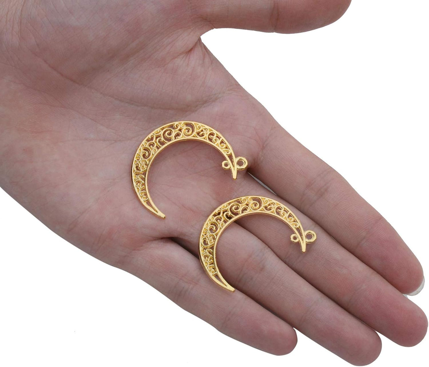 Yansanido Alloy Pack of 50 Moon Shape Gold Charms Pendants for Making Bracelet and Necklace (Moon 50pcs Gold)