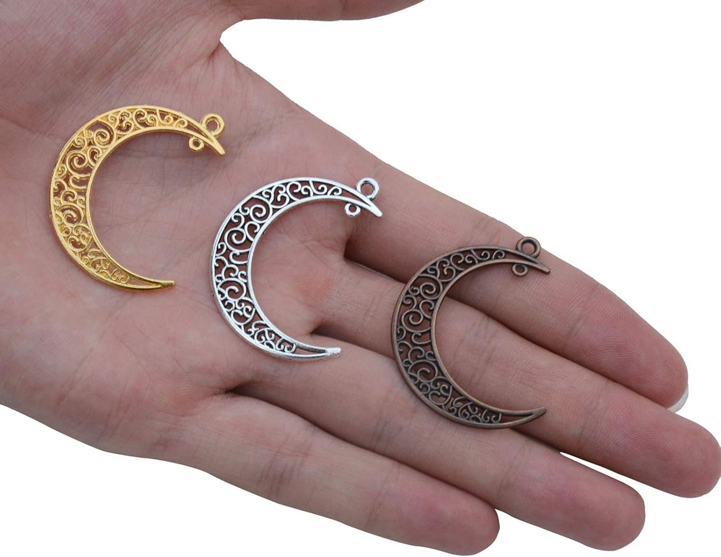 Yansanido Alloy Pack of 50 Moon Shape Gold Charms Pendants for Making Bracelet and Necklace (Moon 50pcs Gold)