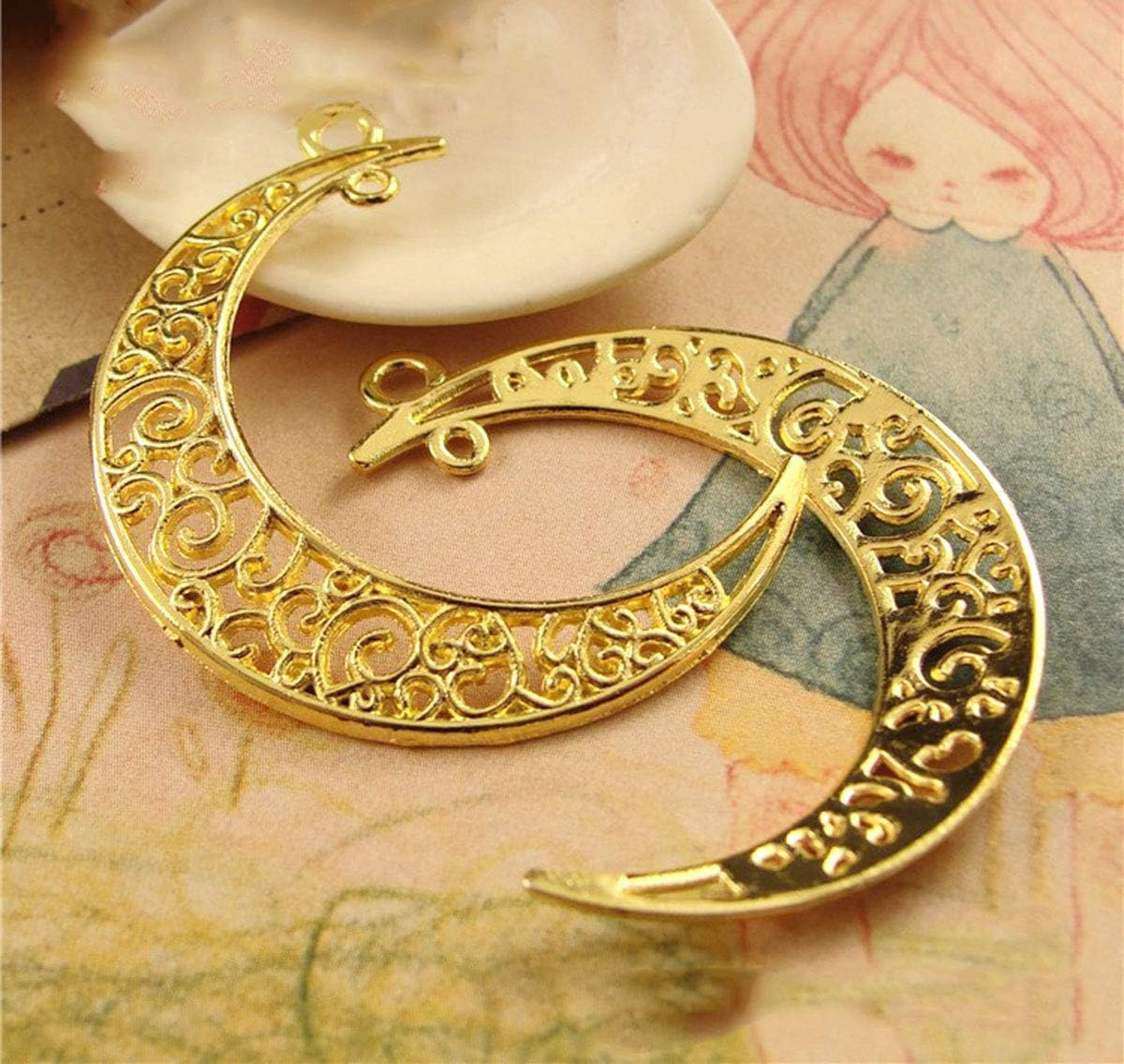 Yansanido Alloy Pack of 50 Moon Shape Gold Charms Pendants for Making Bracelet and Necklace (Moon 50pcs Gold)