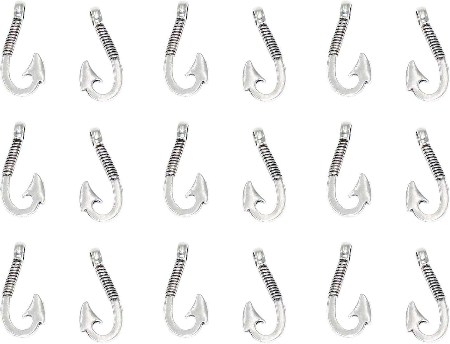 Pack of 50 Alloy Bulk Fish Hook Charms Pendents 13mmx31mm Jewelry Findings for Making Bracelet and Necklace (Silver 50pcs)