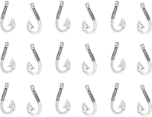 Pack of 50 Alloy Bulk Fish Hook Charms Pendents 13mmx31mm Jewelry Findings for Making Bracelet and Necklace (Silver 50pcs)