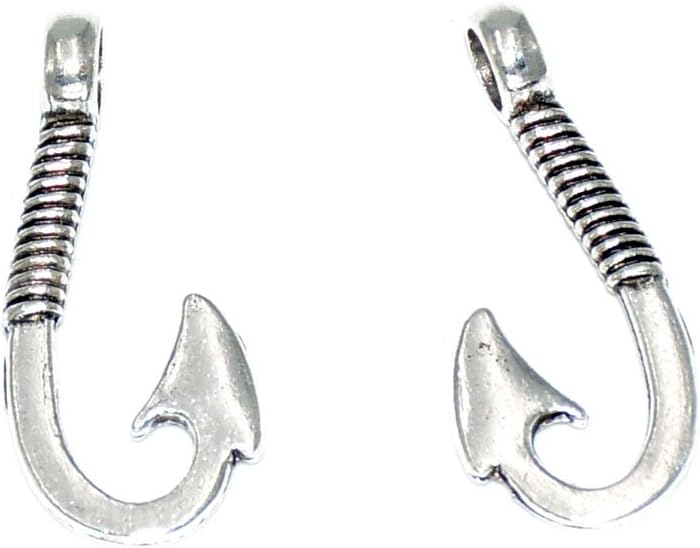 Pack of 50 Alloy Bulk Fish Hook Charms Pendents 13mmx31mm Jewelry Findings for Making Bracelet and Necklace (Silver 50pcs)