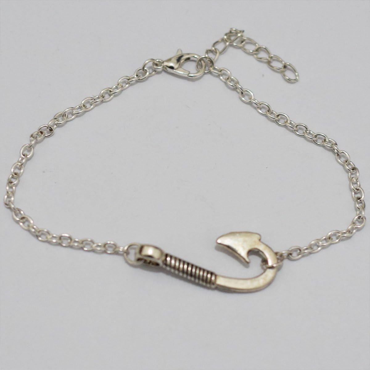 Pack of 50 Alloy Bulk Fish Hook Charms Pendents 13mmx31mm Jewelry Findings for Making Bracelet and Necklace (Silver 50pcs)