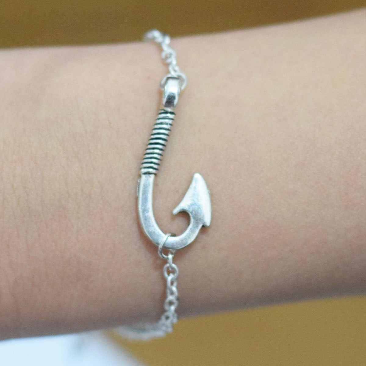 Pack of 50 Alloy Bulk Fish Hook Charms Pendents 13mmx31mm Jewelry Findings for Making Bracelet and Necklace (Silver 50pcs)