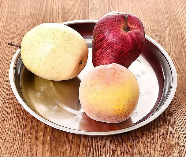 Thin Circular Trinket Tray, 3 Pcs Stainless Steel 7 Inch Diameter Flat Serving Trays for Kitchen, Party and Outdoors (3)