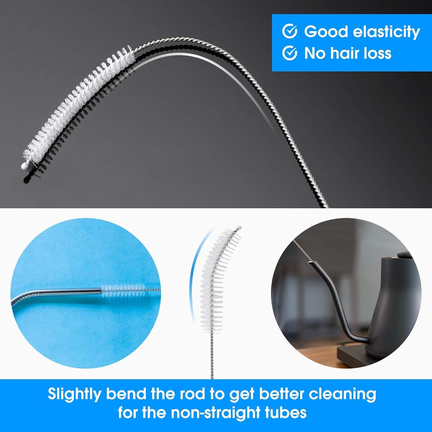 10 Piece Stainless Steel Straw Cleaning Brush Set - Durable Nylon Bristles - Multi-Size for Reusable Straws, Sippy Cups, and Narrow Neck Containers