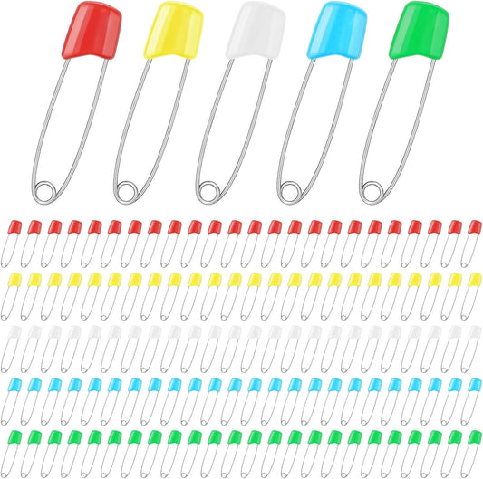 120 Pcs Diaper Pins,2.2 Inch Baby Safety Pins Colorful Stainless Steel Diaper Nappy Pins for Cloth Diapers,Plastic Head,5 Colors,Safe Locking Closures