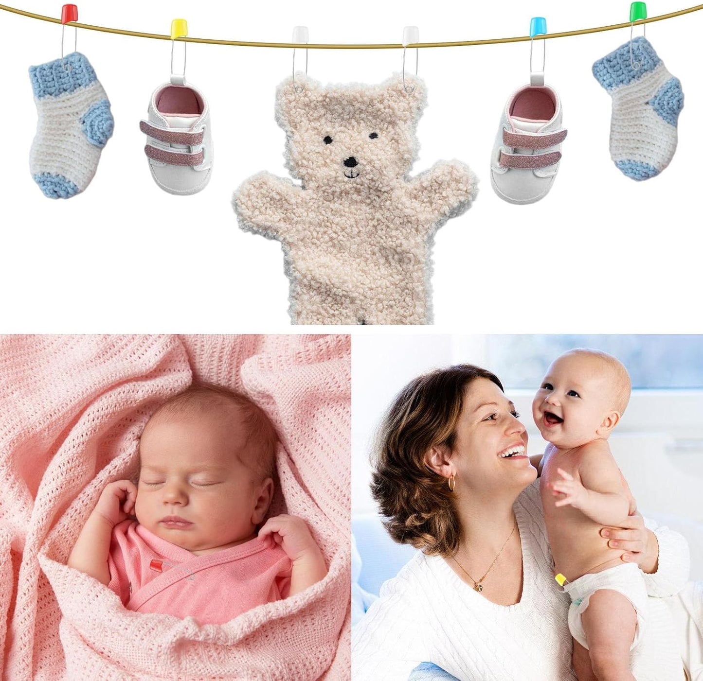 120 Pcs Diaper Pins,2.2 Inch Baby Safety Pins Colorful Stainless Steel Diaper Nappy Pins for Cloth Diapers,Plastic Head,5 Colors,Safe Locking Closures