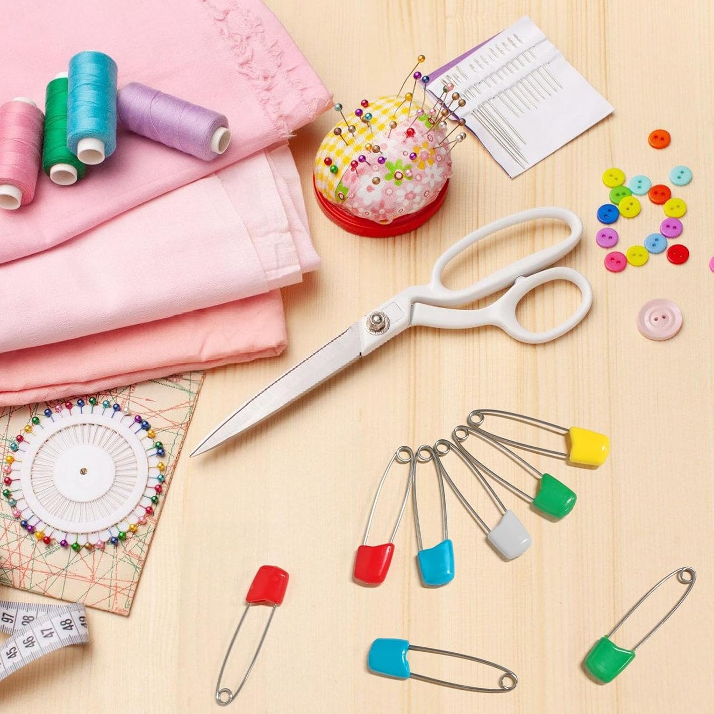 120 Pcs Diaper Pins,2.2 Inch Baby Safety Pins Colorful Stainless Steel Diaper Nappy Pins for Cloth Diapers,Plastic Head,5 Colors,Safe Locking Closures