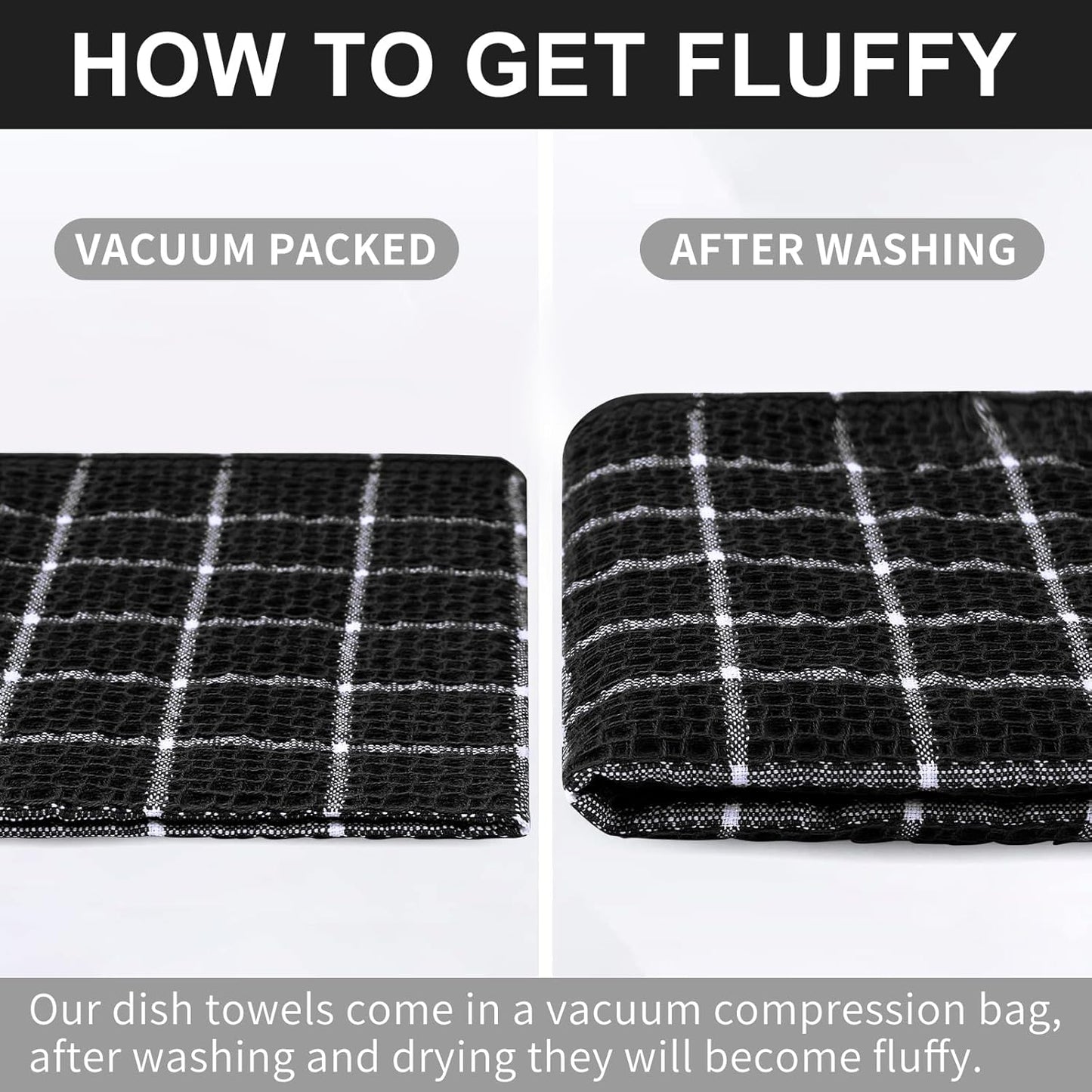 Homaxy 100% Cotton Dish Cloths, 6 Pack-12 X 12 Inches, Check Design Waffle Weave Dish Rags for Washing Dishes, Ultra Absorbent and Fast Drying Dishcloths, Black&White
