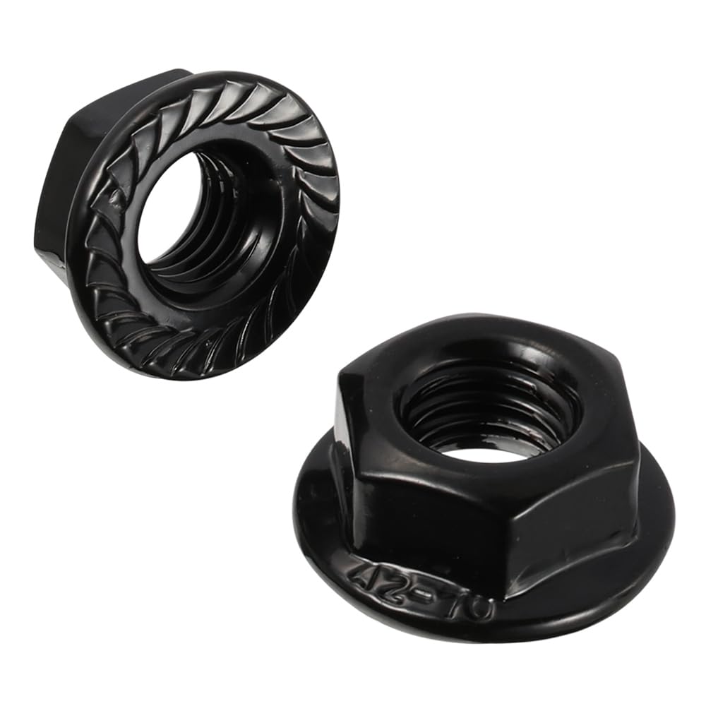 M10-1.5 Serrated Flange Hex Nuts Flanged Locknuts, 304 Stainless Steel 18-8, Black Finish, Pack of 25