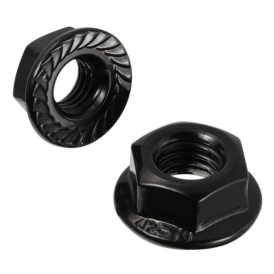 M10-1.5 Serrated Flange Hex Nuts Flanged Locknuts, 304 Stainless Steel 18-8, Black Finish, Pack of 25