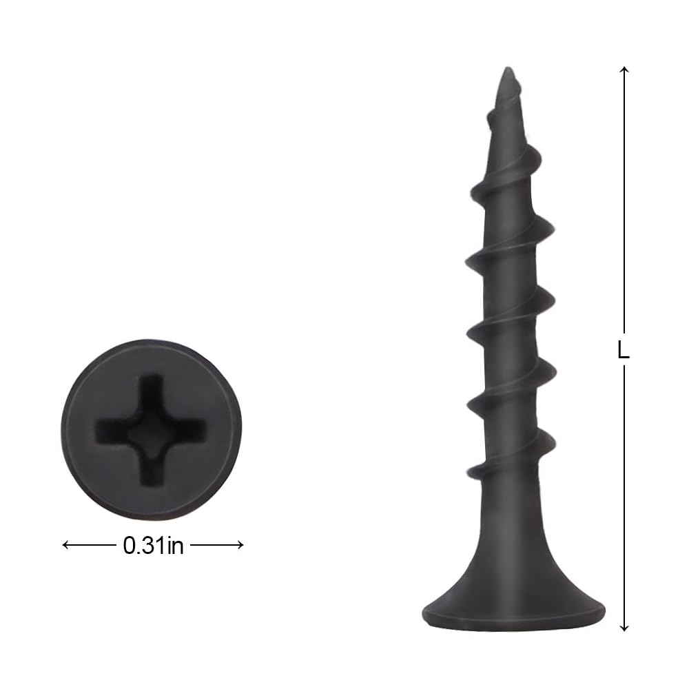 #8 x 1-5/8" Drywall Screws Coarse Thread Black Phosphate Coated Flat Head Fast Self Tapping Wood Screws for Drywall, Wood and Furniture, 100 PCS