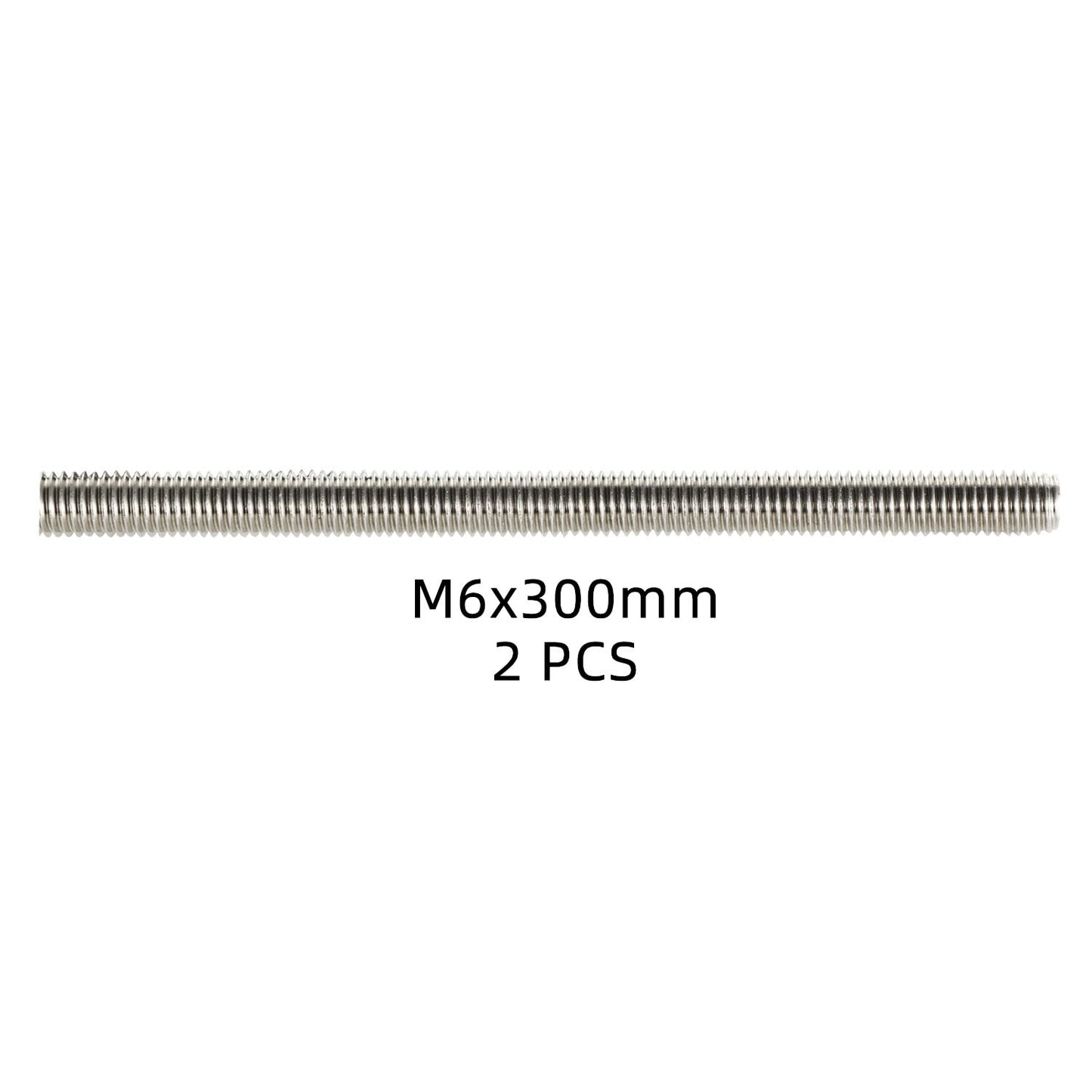 M6-1.0 x 300mm Fully Threaded Rods, Long Threaded Studs, Right Hand Threads, All Threaded Rod, 304 Stainless Steel, 2 PCS