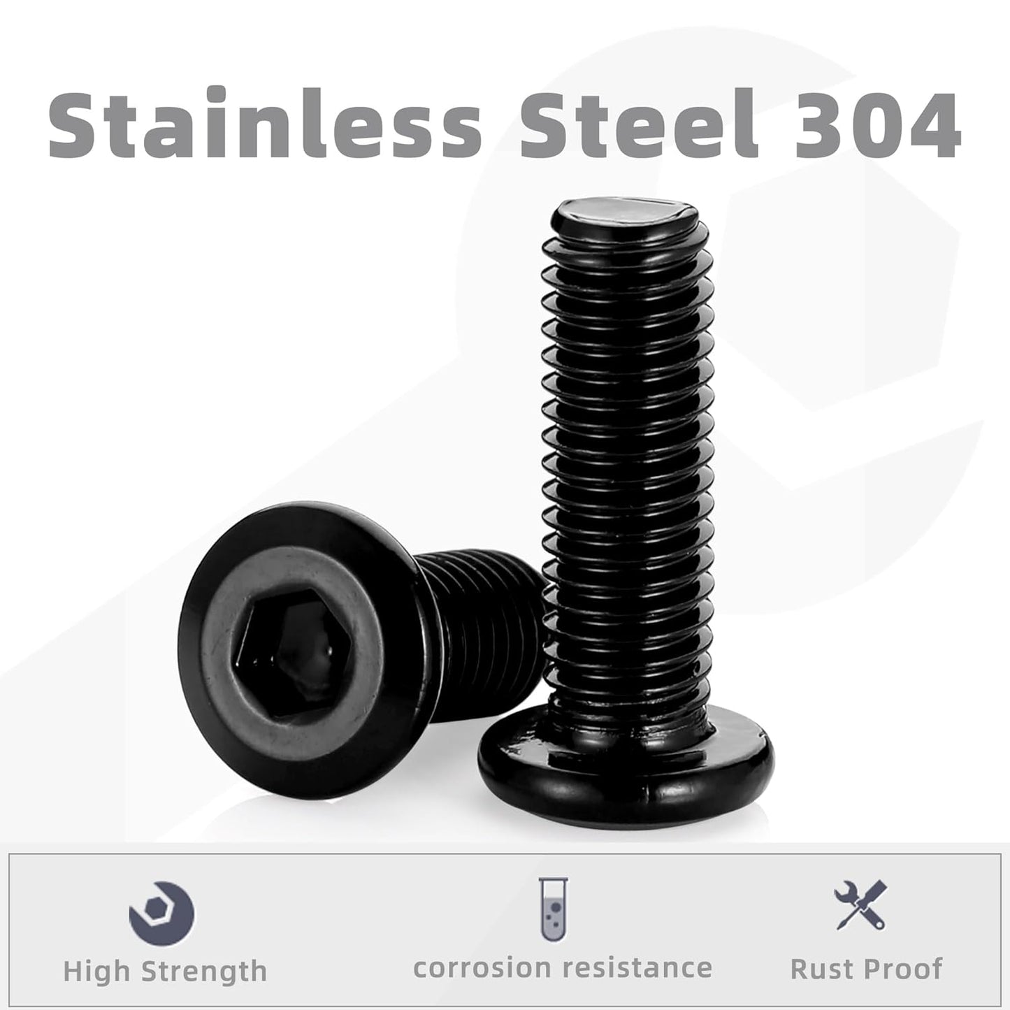 1/4-20 x 1/2" Flat Round Socket Screws Connector Bolts for Furniture, Stainless Steel 304 Black Finish, Full Thread, 25 PCS