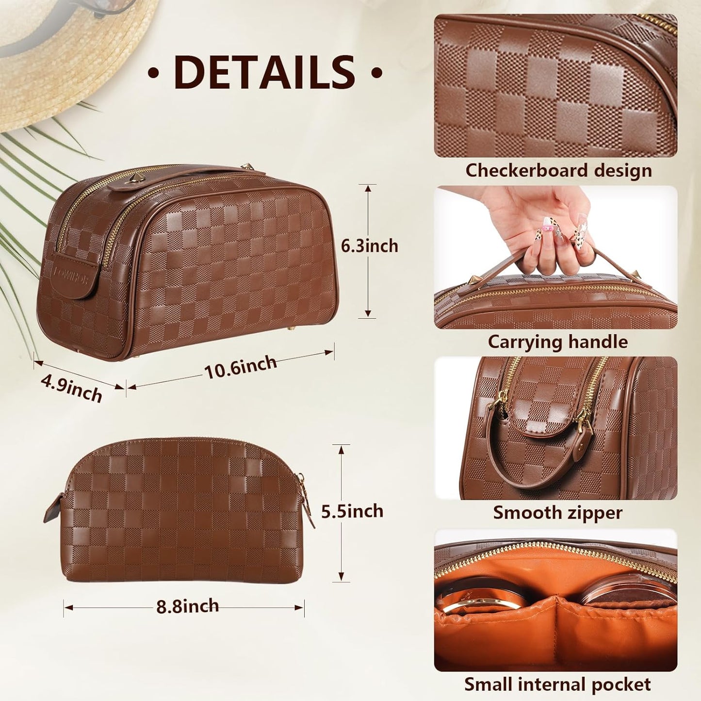 2 Pcs Makeup Bags Set, Large Capacity Makeup Organizer for Women, PU Leather Make Up Bag Portable Travel Toiletry Bag, Stylish Tessellated Cosmetic Bag Two Sizes to Match With Your Heart