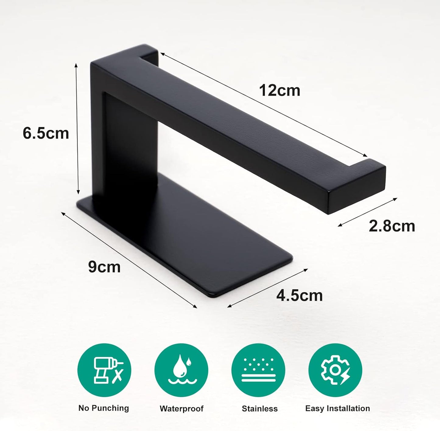 Toilet Paper Holder, Adhesive Toilet Paper Roll Holder, SUS304 Stainless Steel Rustproof Wall for Bathroom, Kitchen and Washroom, Black