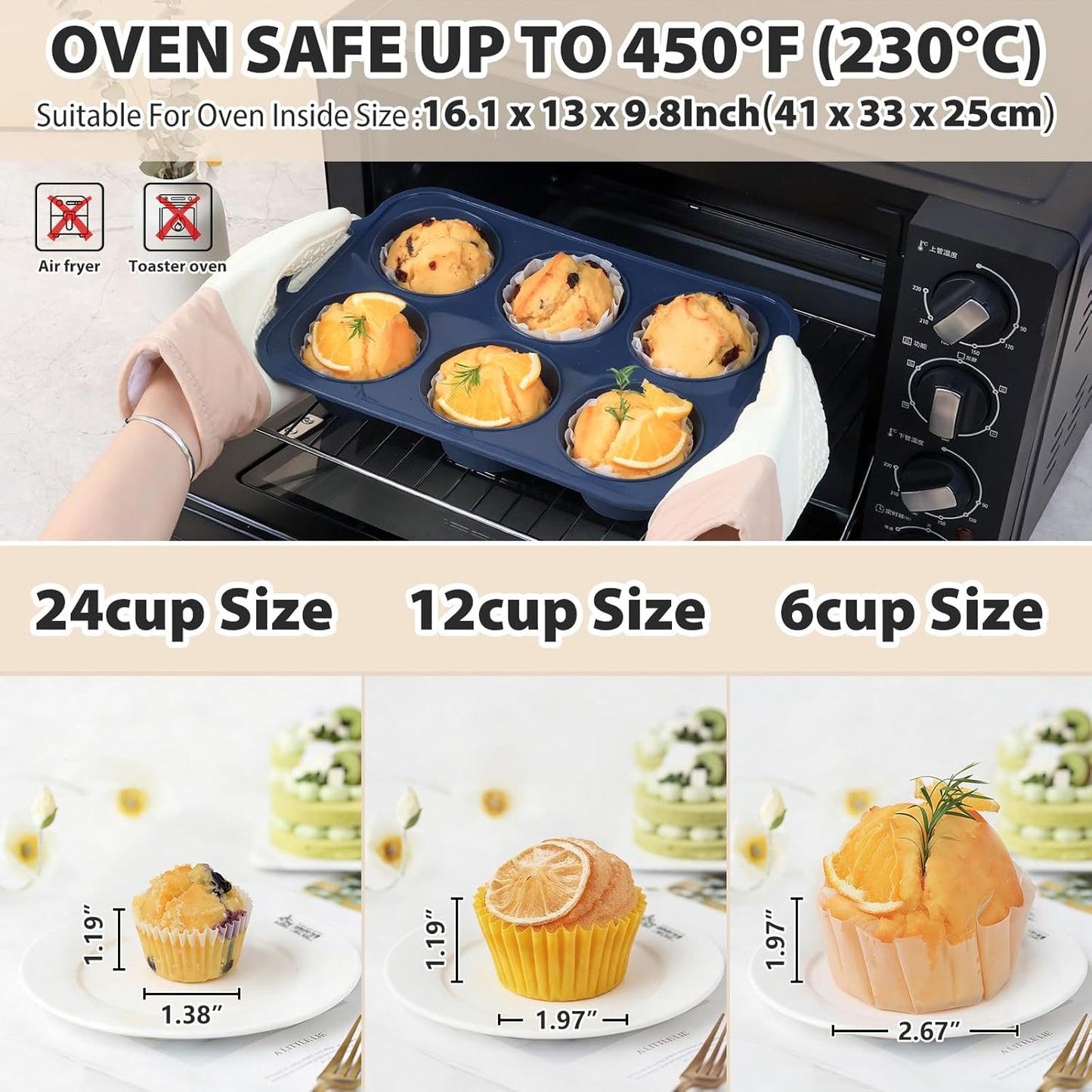 Jumbo Silicone Muffin Pan with Metal Frame, Non Stick Silicone Cupcake Pan with Handles 6 Cup, BPA Free Silicon Muffin Tin Tray Extra Large for baking, egg bites, Cupcake Mold Grey