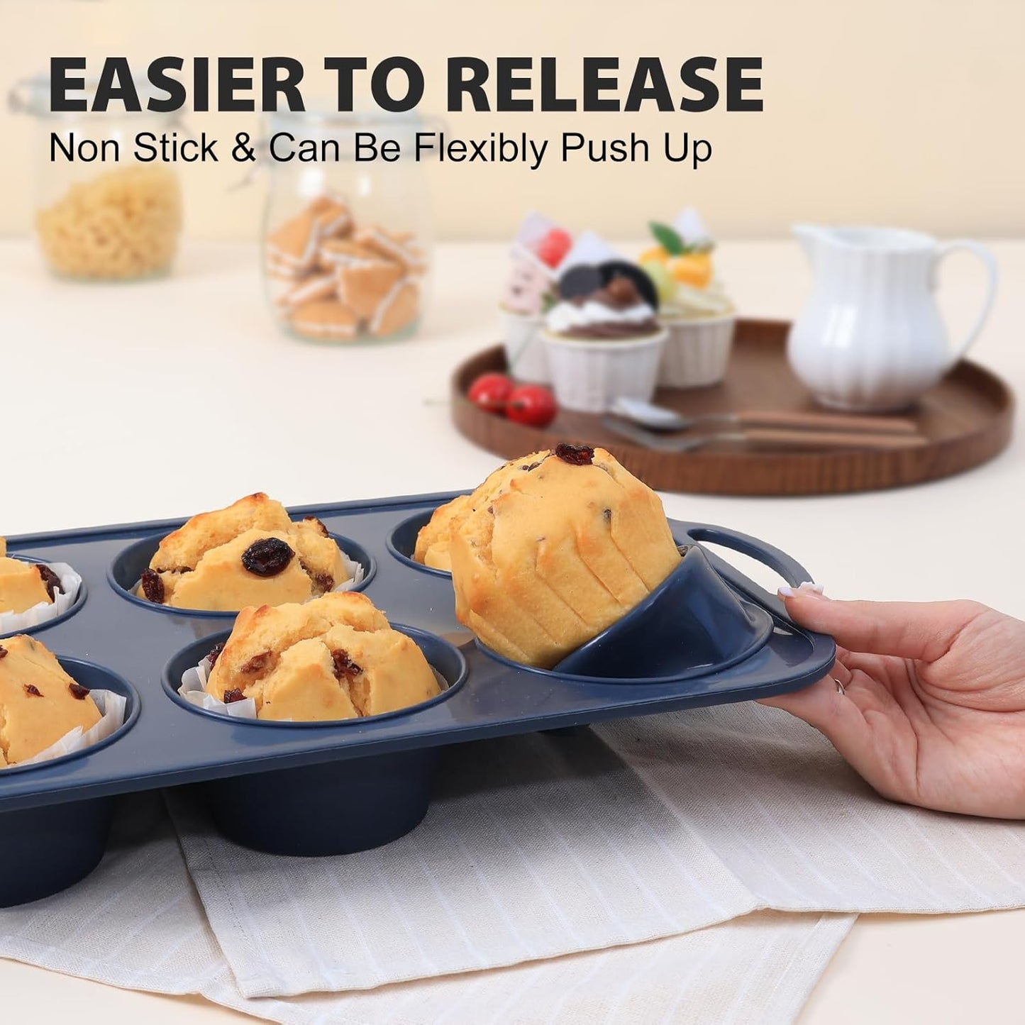 Jumbo Silicone Muffin Pan with Metal Frame, Non Stick Silicone Cupcake Pan with Handles 6 Cup, BPA Free Silicon Muffin Tin Tray Extra Large for baking, egg bites, Cupcake Mold Grey