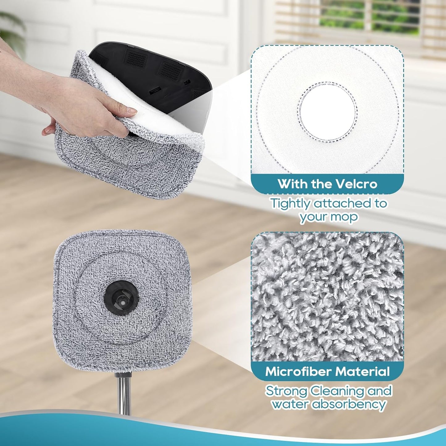 Square Microfiber Mop Pads Compatible with True & Tidy True Spin Mop - Mop Replacement Pads for Square Spin Mop and Bucket - Washable Pads fit for All 9 Inch Square Spin Mop (4 Pack)