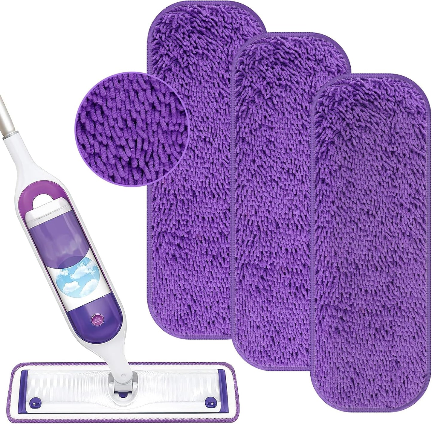 Reusable Power Mop Refill Pads for Swiffer Power Mop Starter Kit - Swifter Powermop Pads Refills - Multi-Surface & Wood Mopping Pad Refil for Floor Cleaning - Washable Microfiber Pad, 3 Pack