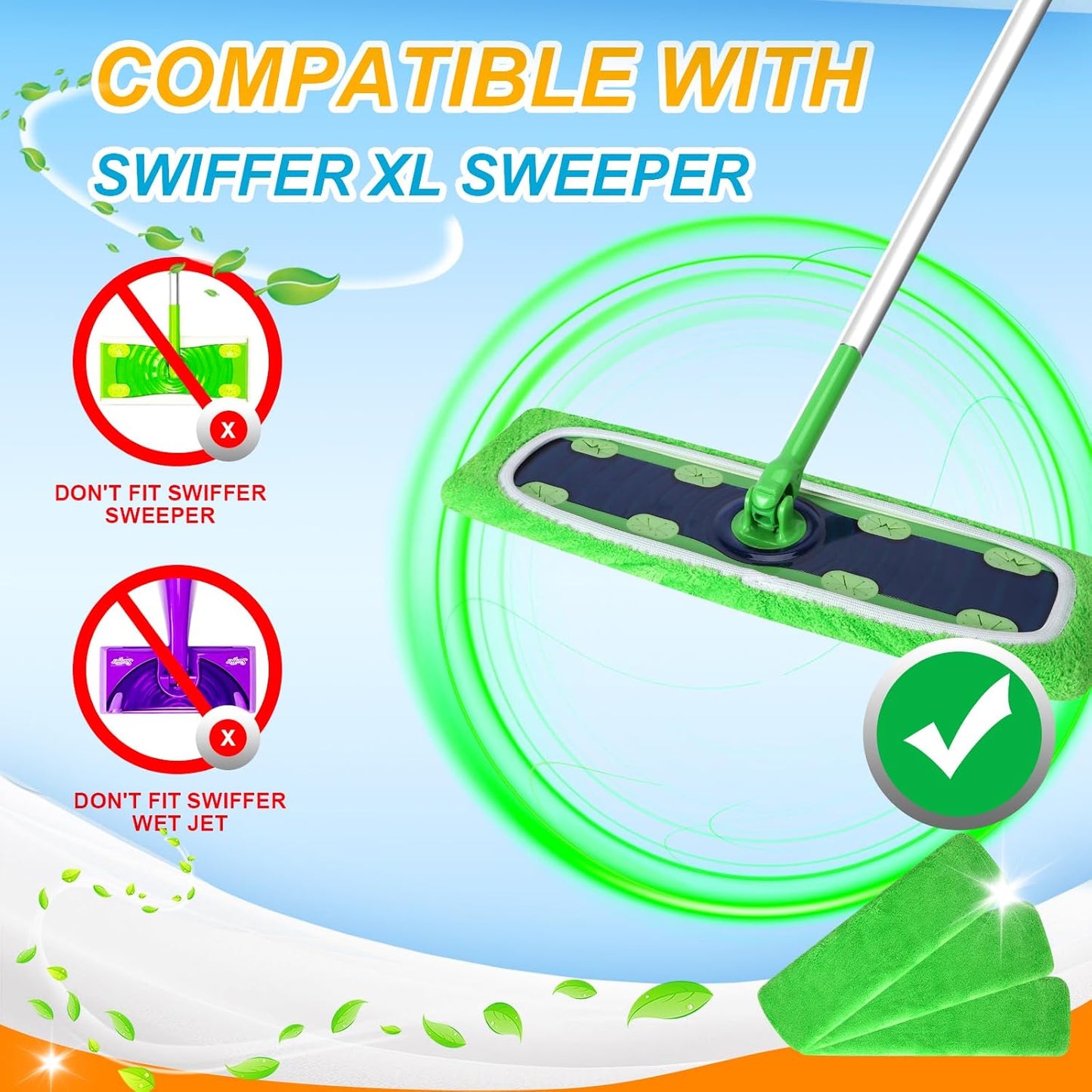 Reusable Microfiber Mop Pads for Swiffer - XL Dry Sweeping Cloths & Wet Pads Refills - Heavy Duty Mopping Cloths for Floor Mopping and Sweeping, 4 Pack
