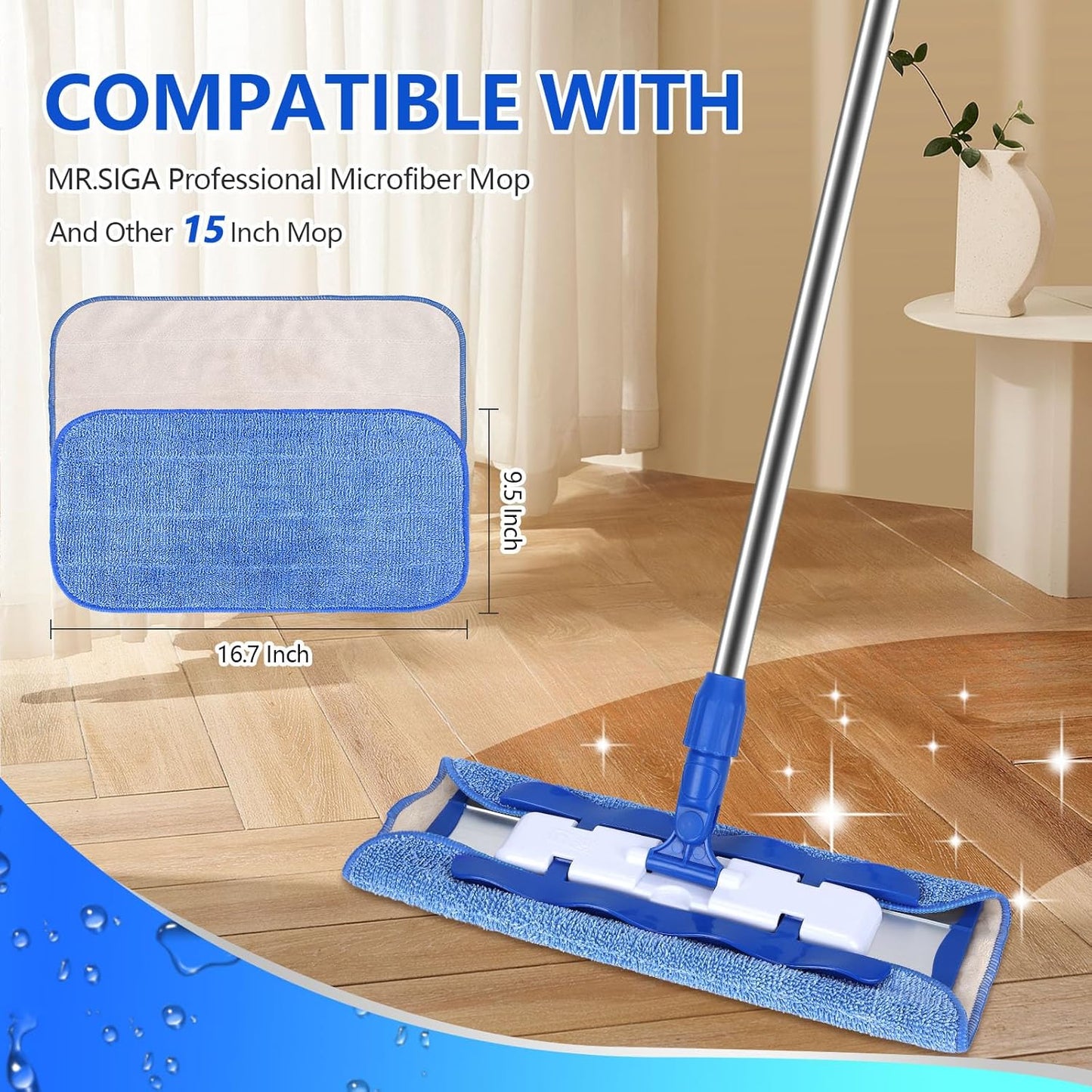 Microfiber Cleaning Cloth Compatible with MR SIGA Professional Microfiber Mop - Professional Reusable Flat Mop Refills - Mop Pads Replacement for Hardwood Cleaning (4 Pack)