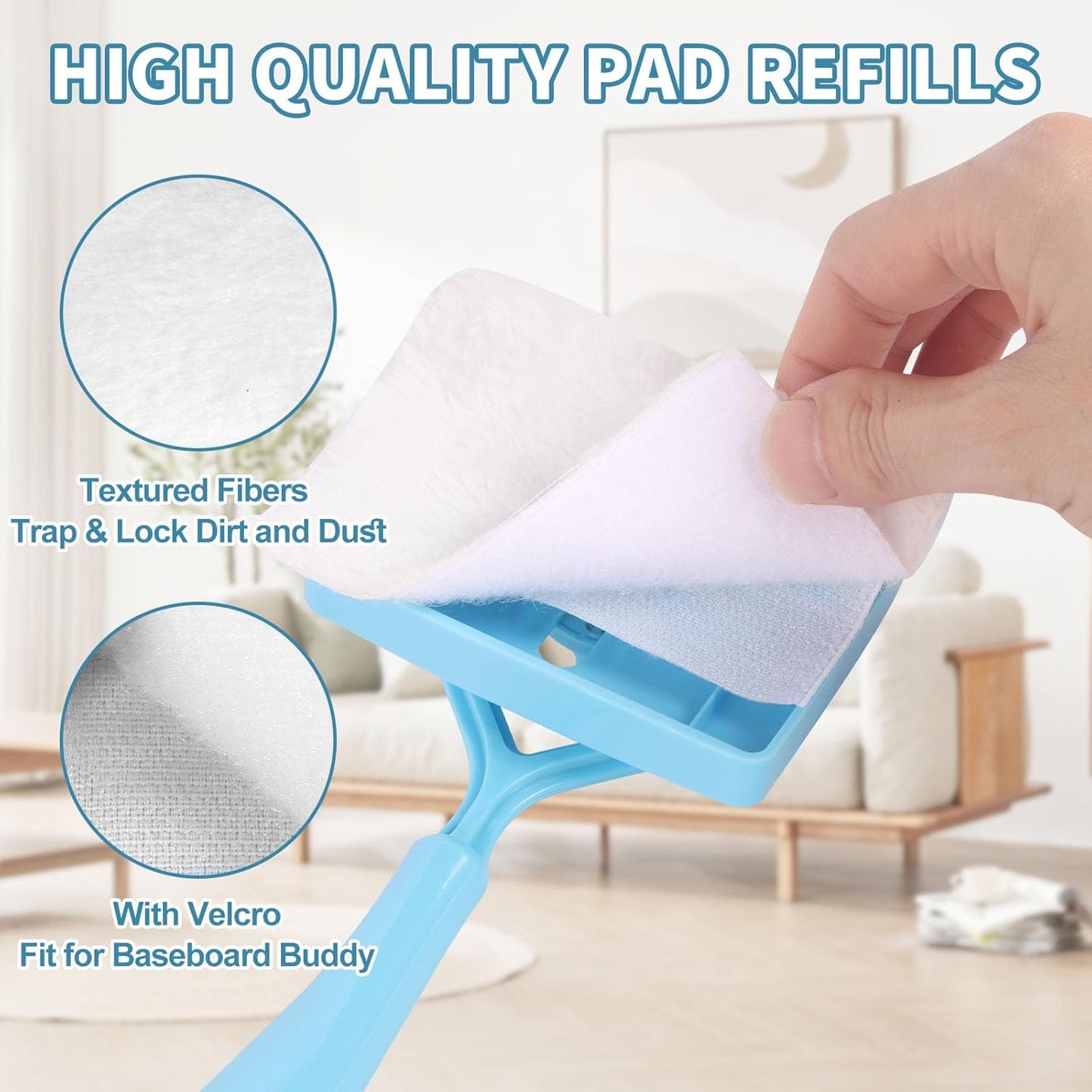 10 Pack Reusable Pad Refills Compatible with Baseboard Cleaner Tool - Microfiber Replacement Pads for Wet & Dry Use (Mop NOT Included)